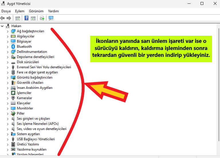 aygıt yöneticisi sürücü kontrol