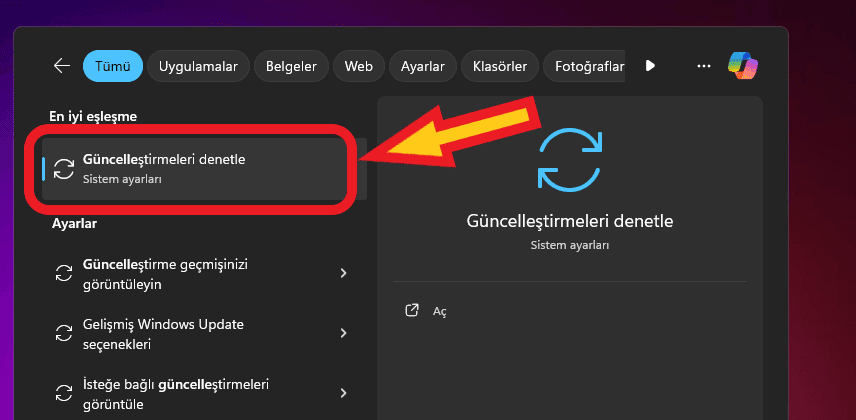 güncelleştirmeleri denetle