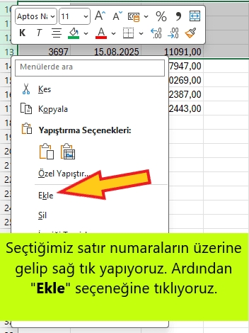 satır ekleme işlemi