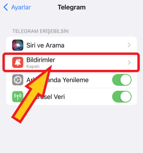 Telegram Bildirim Gelmiyor Çözümü 1 uygulama ayarına giriş
