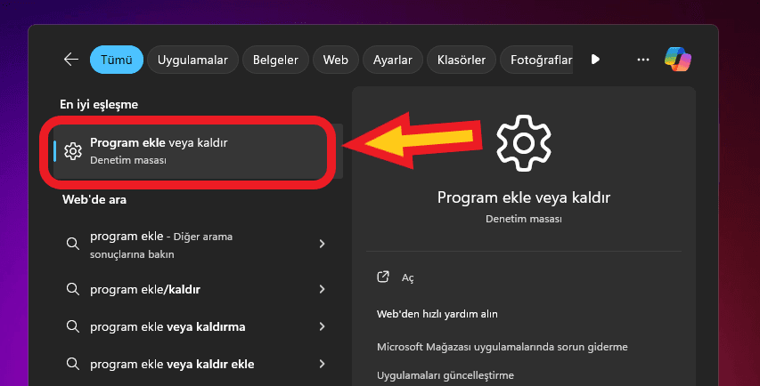 windows 11 program ekle veya kaldır