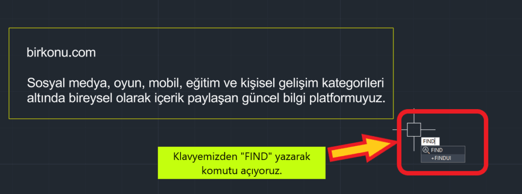 autocad fınd komutu ile arama