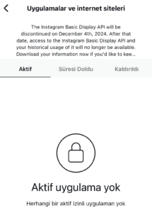 instagram izin verilen uygulamalar