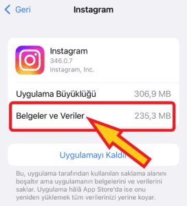 instagram önbellek temizleme