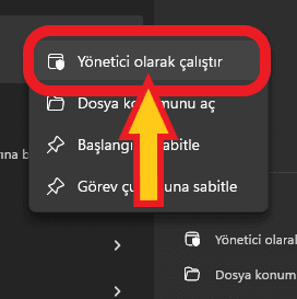 uygulamayı yönetici olarak çalıştırma