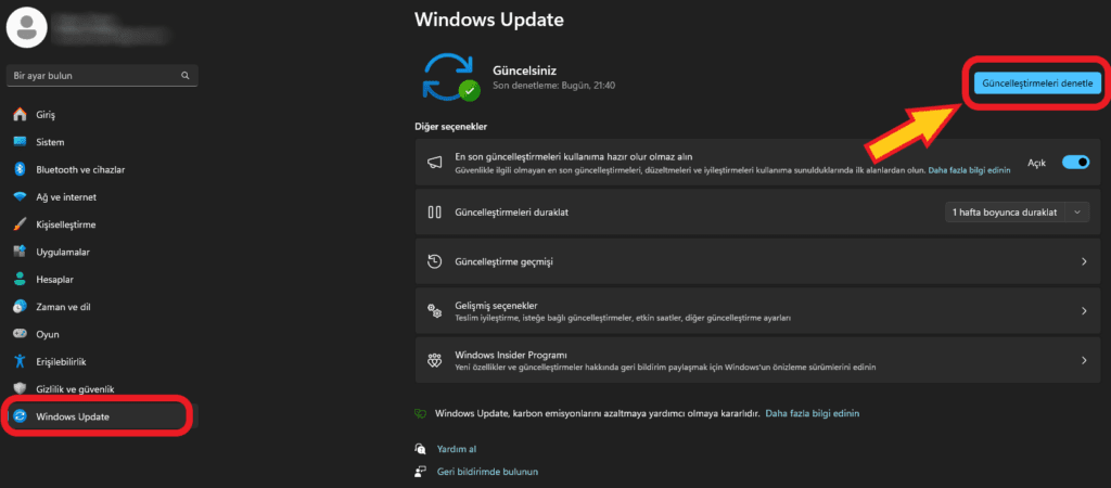 windows güncellemelerini tamamlama