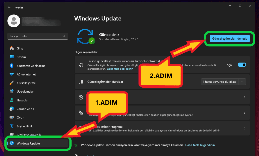 windows sistem güncellemelerini kontrol etme